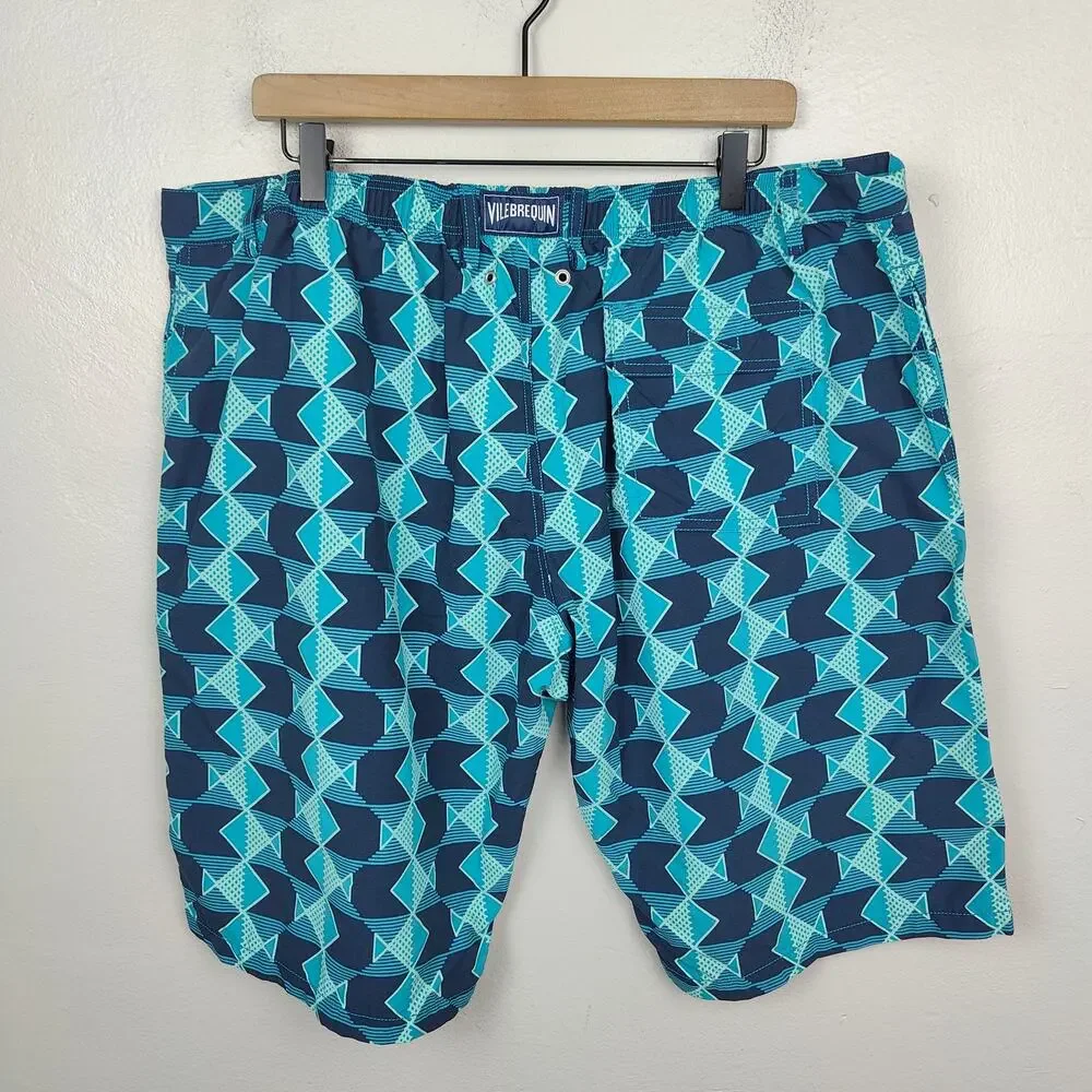 Vilebrequin Swim Shorts‎ Mens XXXL Blue Geometric Print Swim Trunks Beach Summer